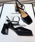 Summer Retro Square Toe Slingback Pump Block Heels